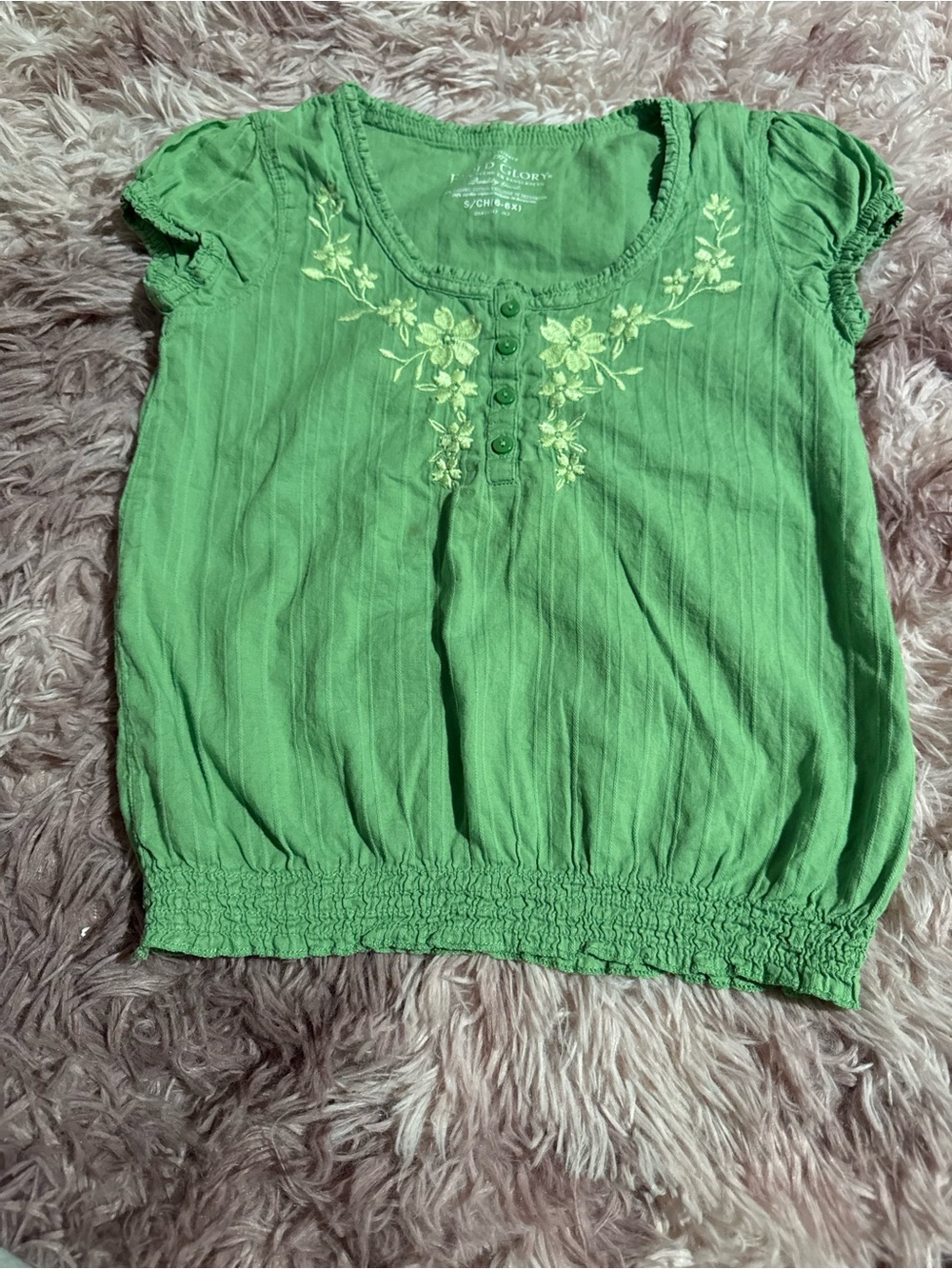 Old Glory Green Embroidered Scoop Neck Kids Top